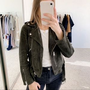All Saints Suede Balfern Moto Biker Jacket in Green Size 4